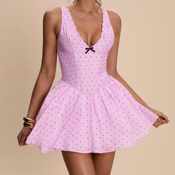 Pink Sexy Women's Polka Dot Romantic Mini Party Dress - Picture 5 of 7